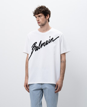 Balmain Белая футболка с принтом логотипа Balmain Letter EH1EG010BC86