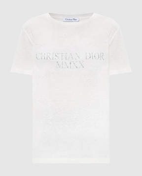 Christian Dior Біла футболка з льоном з логотипом 143T09A4472