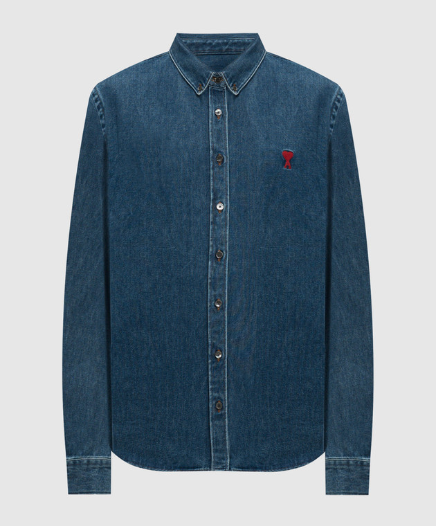Ami Paris - Синяя джинсовая рубашка с вышивкой Ami de Coeur
