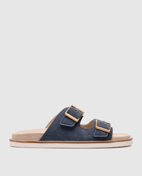 Brunello Cucinelli Синие шлепанцы с гравировкой логотипа MZUJMXY235