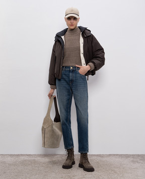Brunello Cucinelli Коричневий светр з кашеміру та вовни з люрексом MBM738204P