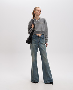 Alexander McQueen Серый укороченный свитшот с логотипом 815584QLAD8