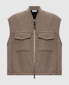 Brunello Cucinelli Коричневий жилет з вовни та кашеміру з ланцюжком моніль MD565HZ906