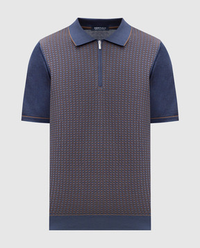 Bertolo Cashmere Синее поло с шелком в тканом узоре. 902330002421