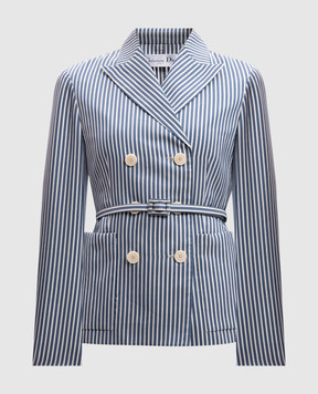 Christian Dior Блакитний двобортний жакет з шовком в смужку 211V16A7150