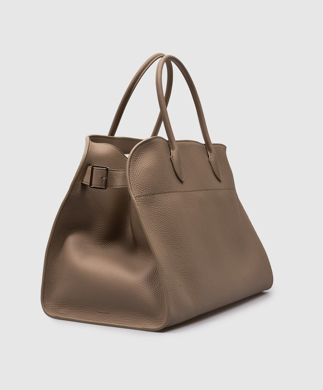The Row Бежевая кожаная сумка-тоут Soft Margaux 17 с тиснением логотипа W1254L133 изображение 3
