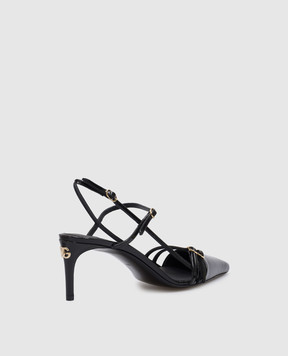Dolce&Gabbana Черные кожаные лакированные слингбеки с логотипом DG CG0749A1471