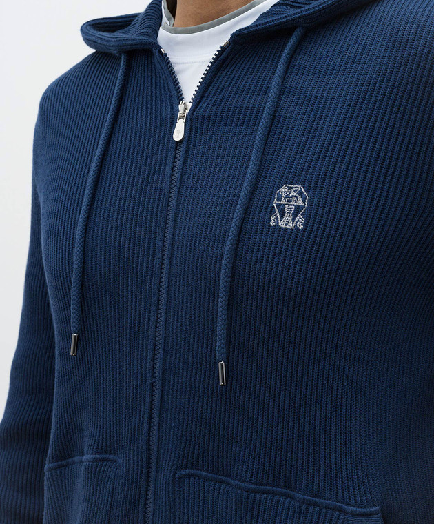 Brunello Cucinelli Синя спортивна куртка в рубчик з вишивкою емблеми логотипа M29200416G зображення 5