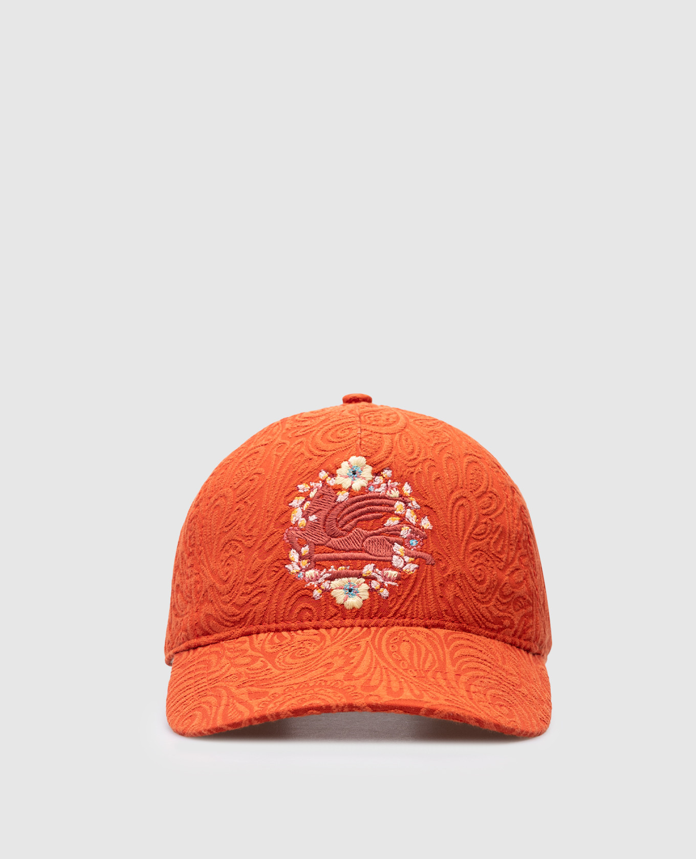Orange paisley cap with floral logo embroidery