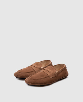 Dolce&Gabbana Коричневі замшеві мокасини з металевим логотипом DG A50599AS707