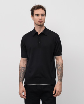 Balmain Чорне поло з шовком FH1GB020KI73