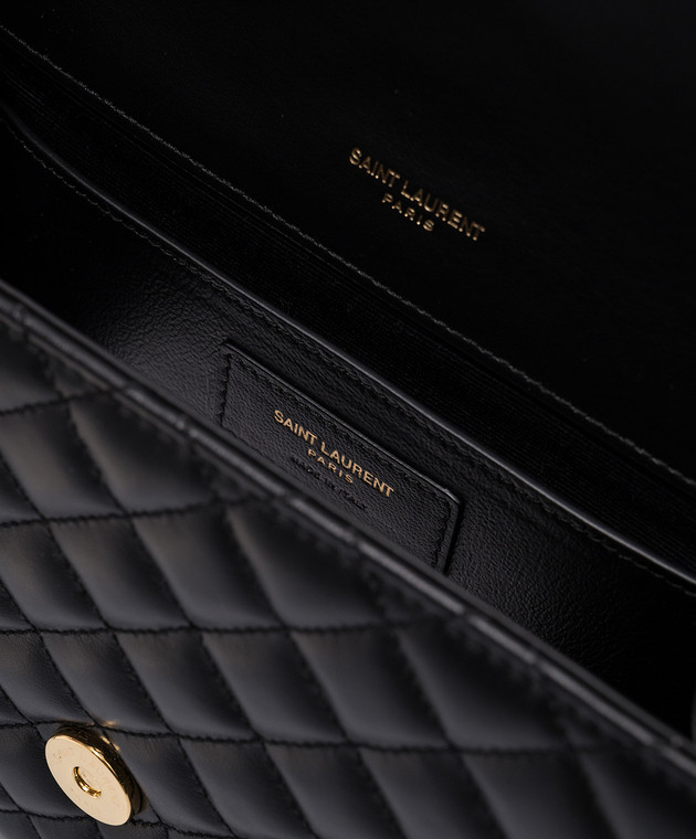 Saint Laurent Черная кожаная стеганная сумка-мессенджер Envelope с логотипом YSL 600185AACT7 изображение 4