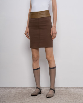 Brunello Cucinelli Коричневая юбка со вставкой из кожи M0A184282