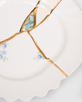 SELETTI Біла порцелянова десертна тарілка з позолотою 24 карат 09603