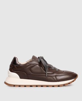 Brunello Cucinelli Коричневые кожаные кроссовки MZSKG3025