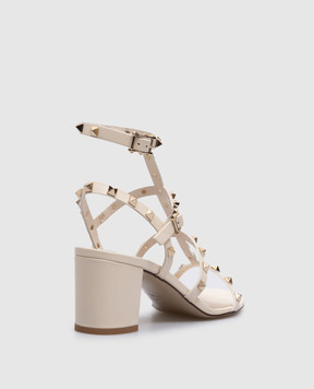 Valentino Бежевые кожаные босоножки Rockstud 6W2S0491VBP