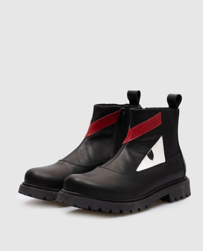 Fendi Детские черные кожаные челси с аппликацией JMR1013639