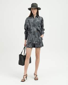 Brunello Cucinelli Сірі шорти з льону в квітковий принт MB650P8566