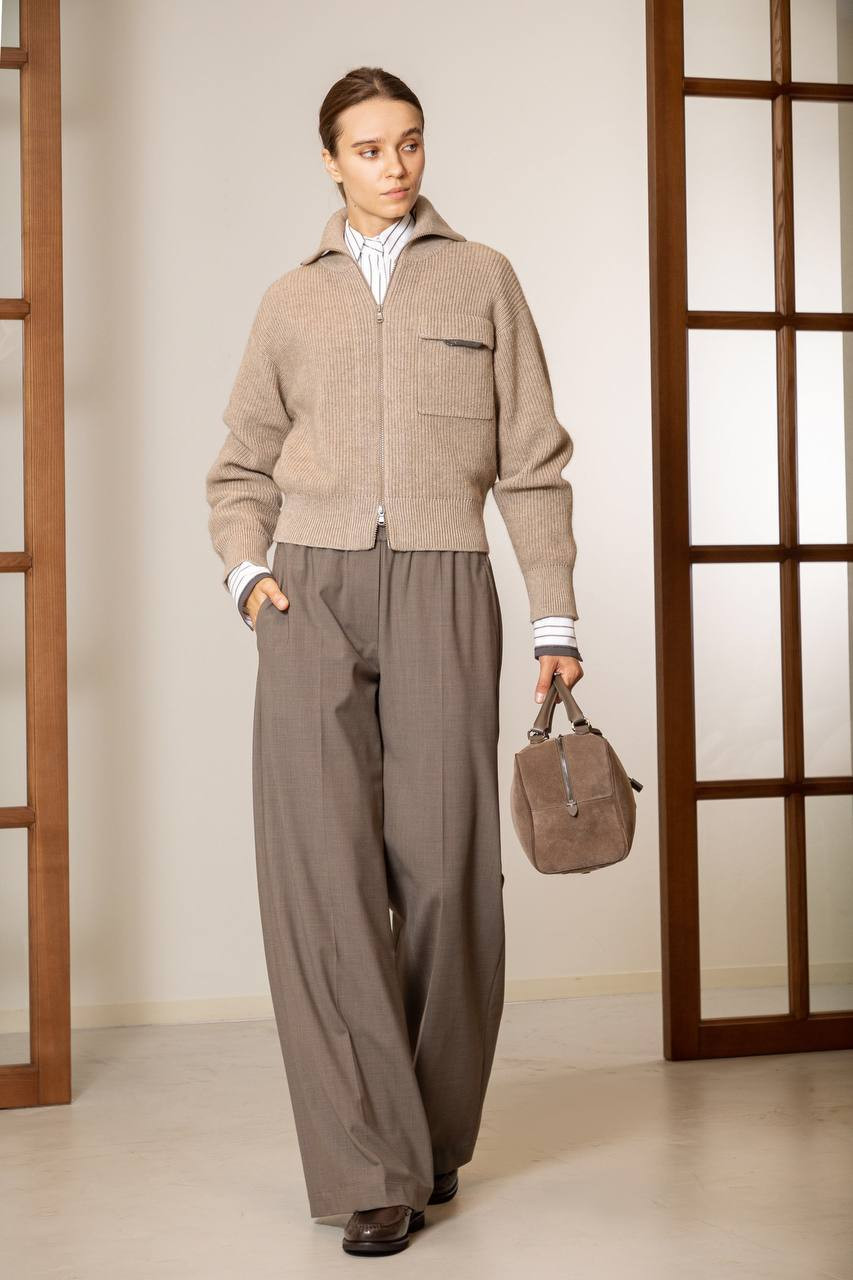 Brunello Cucinelli Бежевий кардиган з кашеміру з ланцюжком моніль M12721706P зображення 6