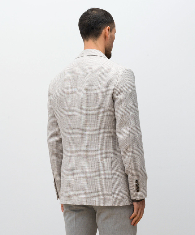 Brunello Cucinelli Бежевий піджак з льону, вовни та шовку в клітинку MR4807BFD2 зображення 4