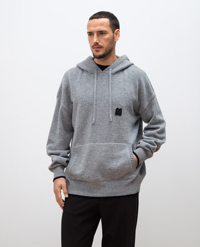 MSGM Сіре худі з вовни і кашеміру з нашивкою 3740MM200247790