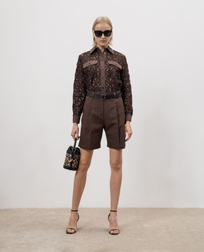 Max Mara Weekend Коричнева ажурна блуза AFONA з вишивкою AFONA1234