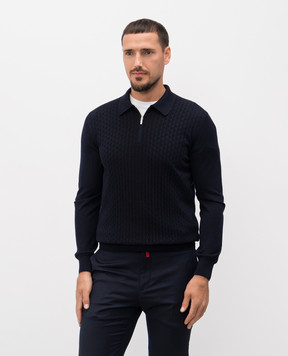 Bertolo Cashmere Синє поло з вовни та шовку у візерунок 902518002531