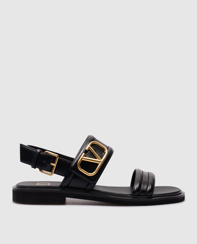 Valentino Чорні шкіряні сандалі з металевим логотипом VLogo 4W0S0IW8BEK