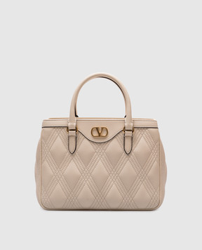 Valentino Бежева шкіряна сумка-тоут з логотипом 7W2B0R97MIC