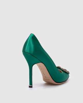 Manolo Blahnik Зелені атласні човники з кристалами HANGISI