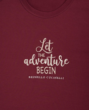 Brunello Cucinelli Дитяча бордова футболка з вишивкою B0T81T477C