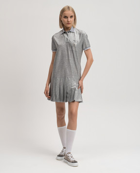 Brunello Cucinelli Срібляста сукня з льоном з логотипом ML947AEN41