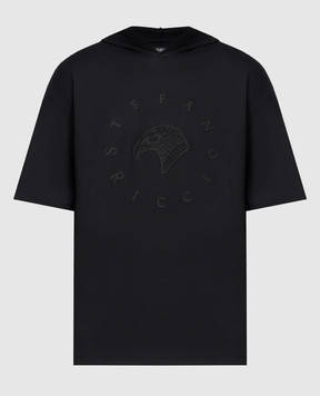 Stefano Ricci Черная футболка с капюшоном с фактурным логотипом MNH4103050LUXT