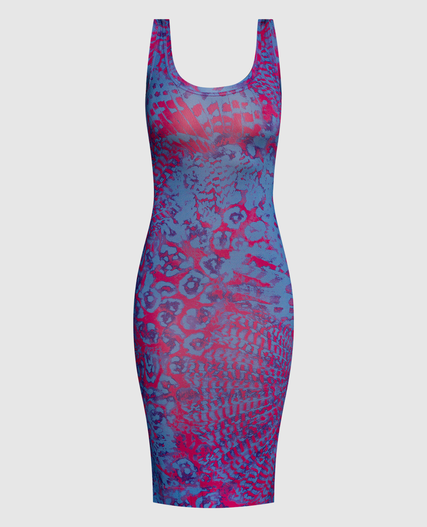 Blue animalier print midi dress with textured logo