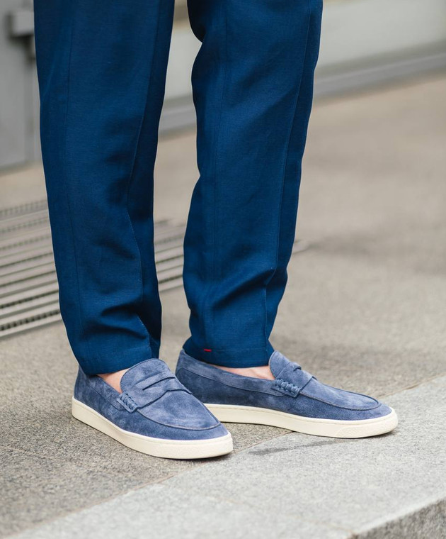 Brunello Cucinelli Синие замшевые слипоны с принтом логотипа MZUSILN312 изображение 7