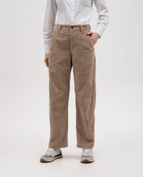 Brunello Cucinelli Бежевые вельветовые брюки с цепочкой мониль MP574P8656