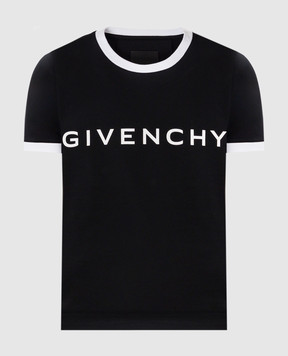 Givenchy Черная футболка с контрастным принтом логотипа BW70BF3YAC