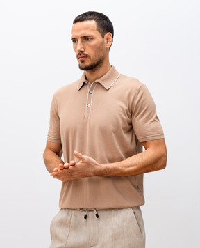 Bertolo Cashmere Бежевое поло с шелком с окантовкой 902421002470