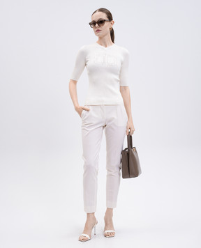 Twinset Білий топ в рубчик з логотипом 252TP3242