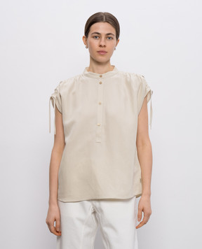 Woolrich Бежевая блуза с леном с кулисками CFWWSI0215FRUT3043