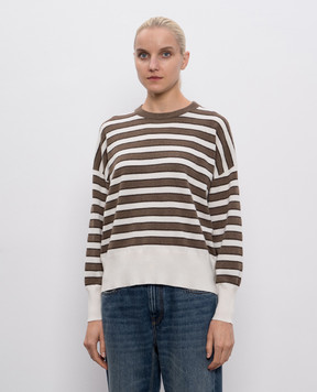 Brunello Cucinelli Коричневий светр з кашеміру в смужку M12205920P