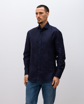 Brunello Cucinelli Черная рубашка с льном в тканом узоре. MM6631718P