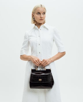 Dolce&Gabbana Коричневая сумка-сетчел SICILY из кожи крокодила. BB6002A2R08