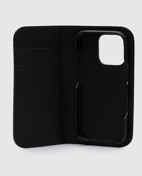 Bottega Veneta Чорний шкіряний чохол Intrecciato Iphone 16 Pro Foglio 838801V2HL0