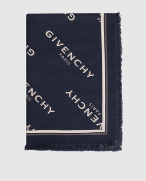 Givenchy Синя хустка з вовни і шовку з логотипом 710009497002