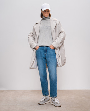 Brunello Cucinelli Серый гольф из шерсти, кашемира и шелка с вышивкой логотипа. M16709403P