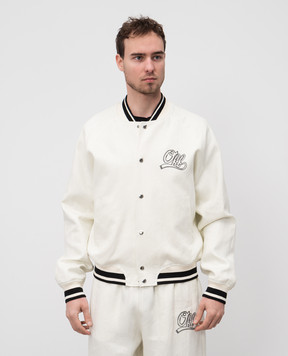 Off-White Белый бомбер из льна с вышивкой логотипа OMEH05AS25FAB001