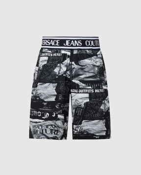 Versace Jeans Couture Черные шорты в принт Magazine с логотипом 76GAD107NS399