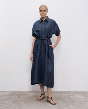 Brunello Cucinelli Синее платье миди из льна MH538A5345