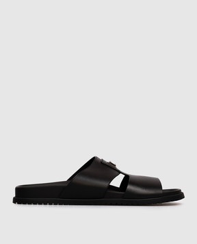 Dolce&Gabbana Чорні шкіряні шльопанці з логотипом A80506A9Q67